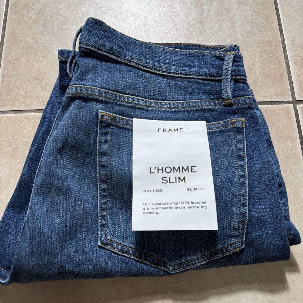 NEW Frame L'Homme Slim Straight Leg Jeans Men's Sz 36x34 Blue Preppy Stretch Mid